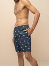 Men 100% Combed Cotton Navy Blue Woven Printed Boxer Long Shorts WB52