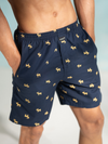 Men 100% Combed Cotton Navy Blue Woven Printed Boxer Long Shorts WB52