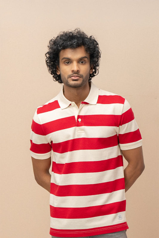 Men Smart Fit Engineered Polo T-Shirt Red with Sandal EN21