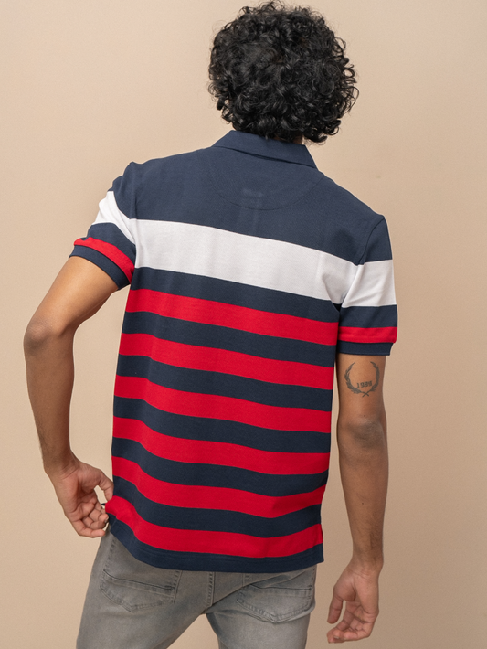 Men Smart Fit Engineered Polo T-Shirt Navy with Red EN23