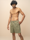 Men 100% Combed Cotton Green Woven Printed Boxer Long Shorts WB49