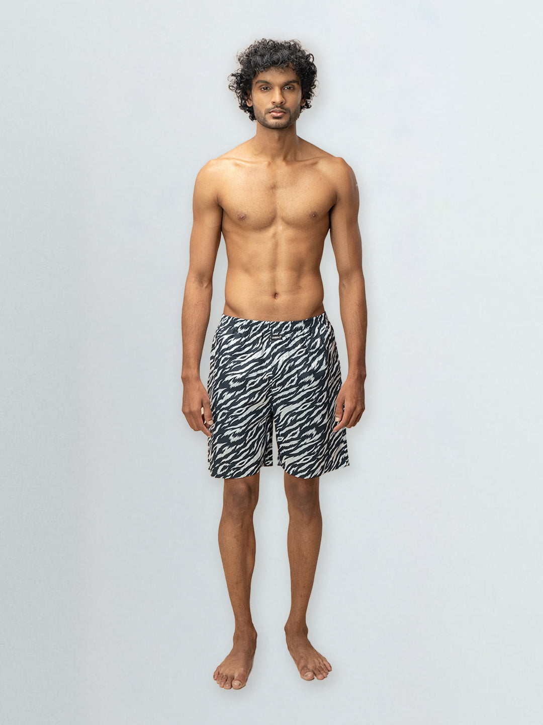 Men's 100% Cotton Printed Long Boxer Shorts Navy
