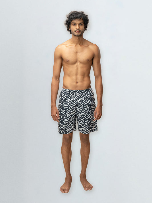 Men's 100% Cotton Printed Long Boxer Shorts Navy