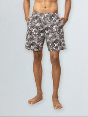 Men's 100% Cotton Printed Long Boxer Shorts Brown