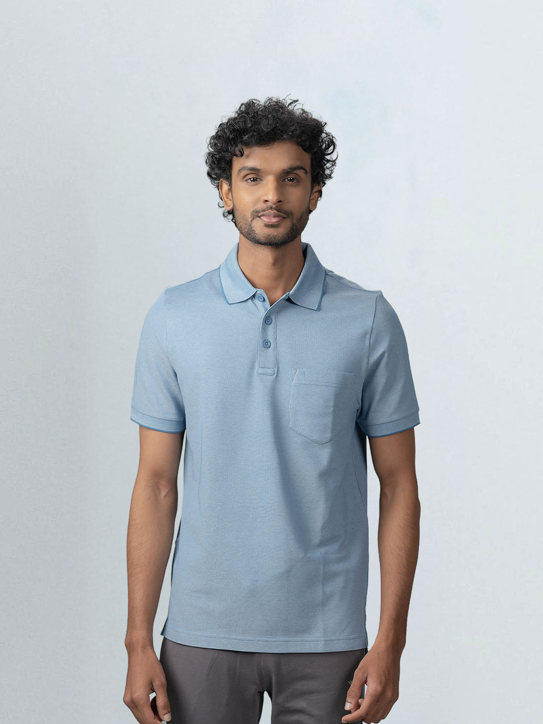 Men's Cotton Rich Pique Polo Denim Blue