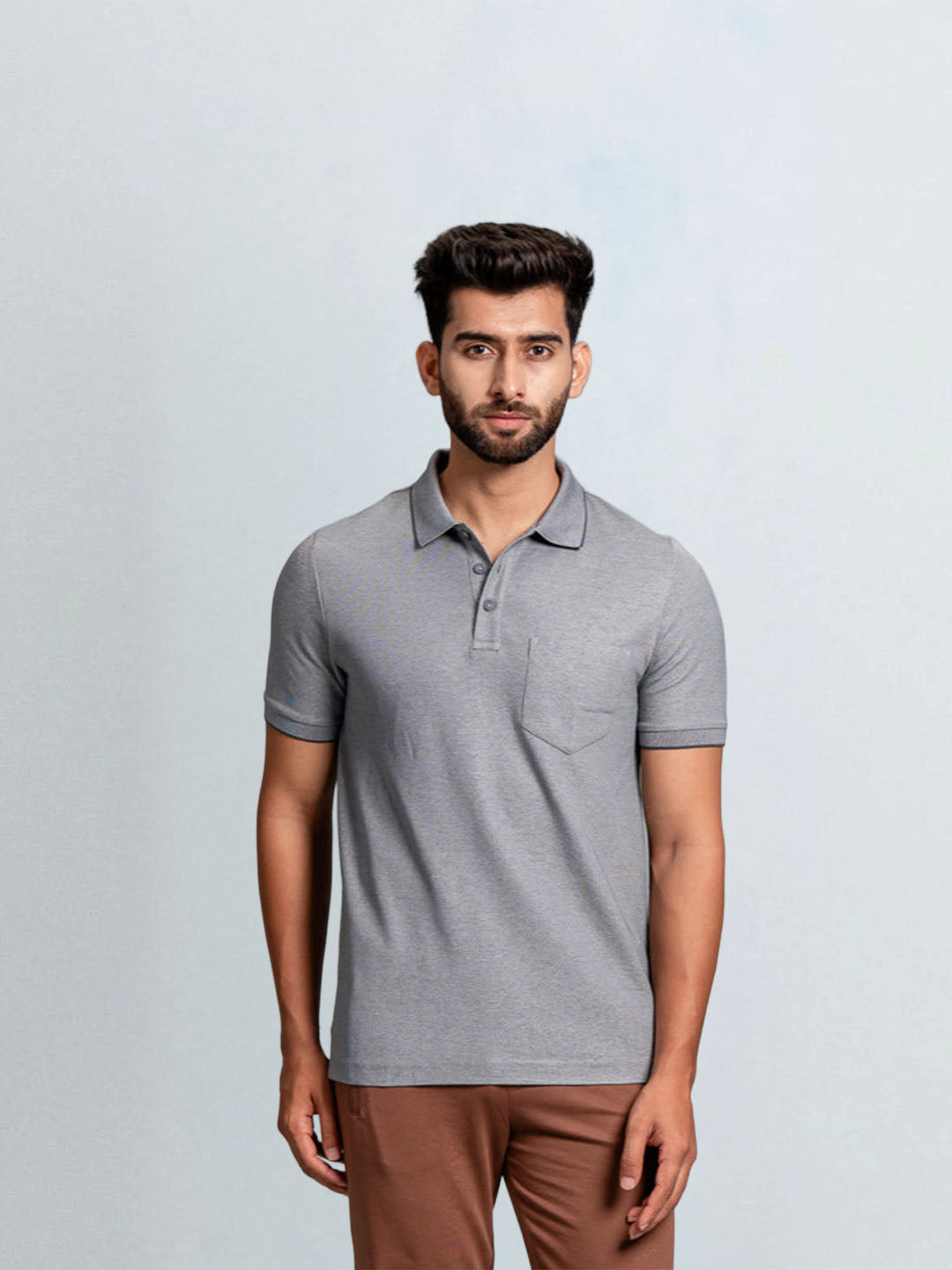 Men's Cotton Rich Pique Polo Heather Grey