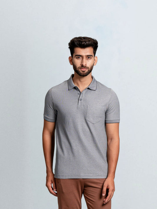 Men's Cotton Rich Pique Polo Heather Grey