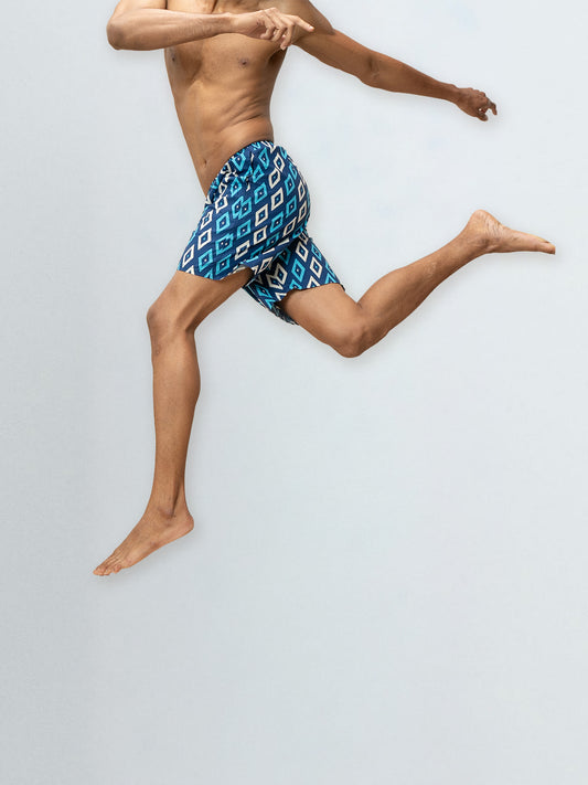 Men's 100% Cotton Printed Long Boxer Shorts Blue