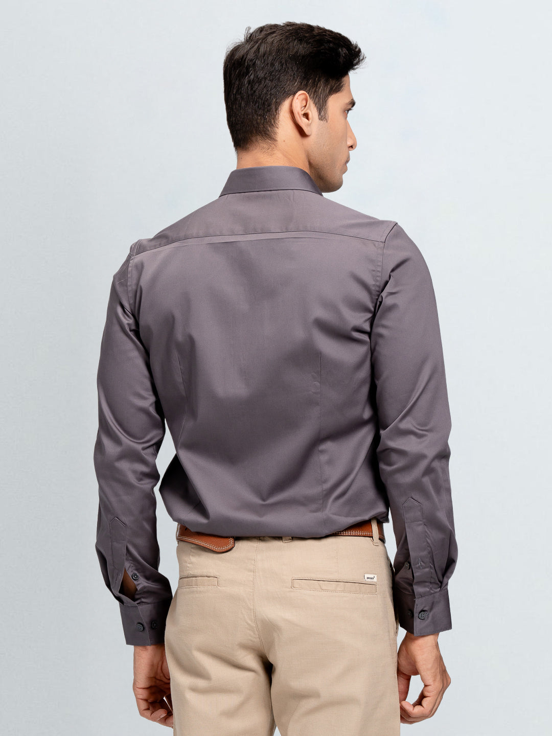 Men's Satin Stretch Cotton Shirt Grey