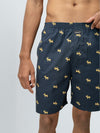 Men's 100% Cotton Printed Long Boxer Shorts Navy Blue