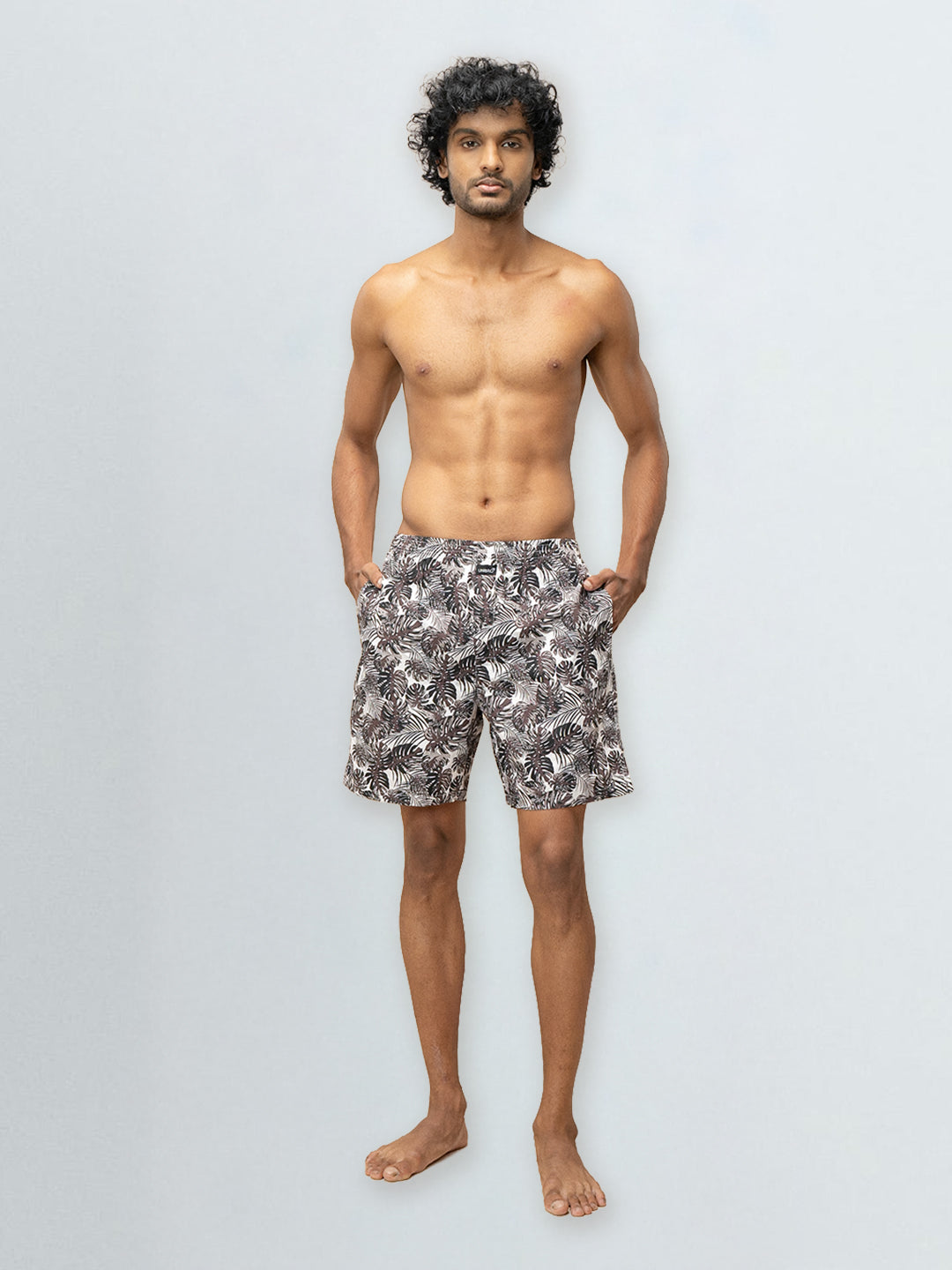 Men's 100% Cotton Printed Long Boxer Shorts Brown