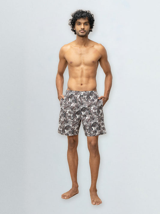 Men's 100% Cotton Printed Long Boxer Shorts Brown