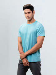 Men's 100% Cotton Crew Neck Auqa