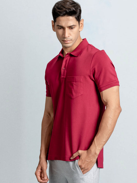Men's Cotton Rich Pique Polo Maroon