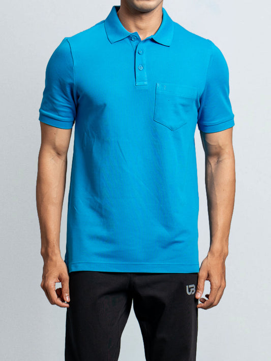 Men's Cotton Rich Pique Polo Blue