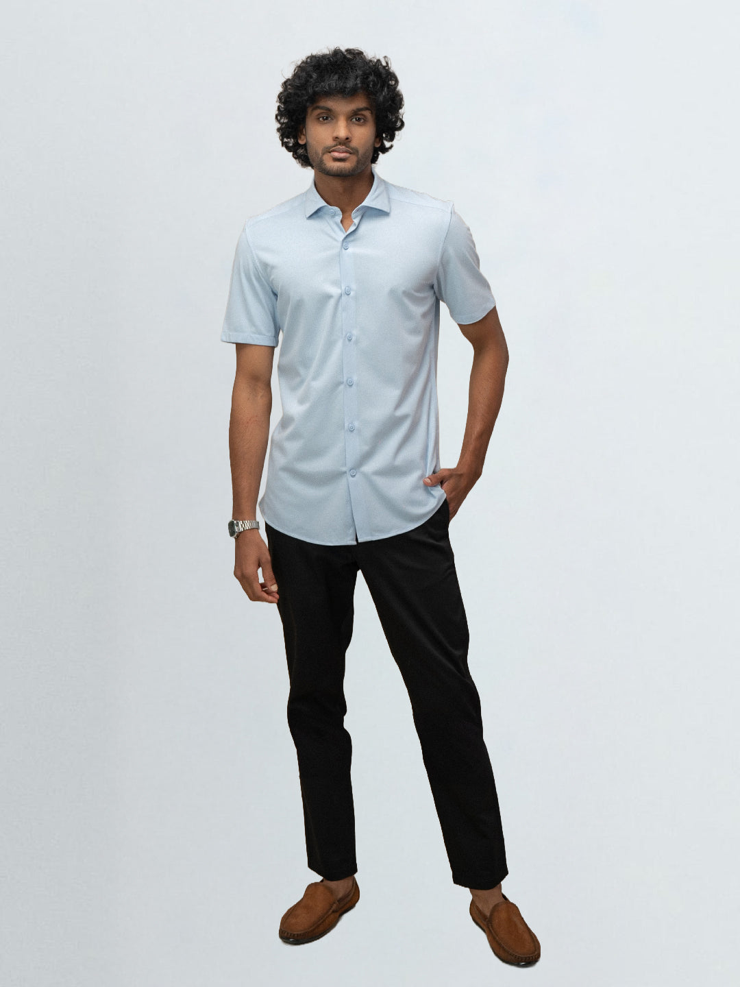 Men's Cotton Rich Knit Shirt Sky Blue