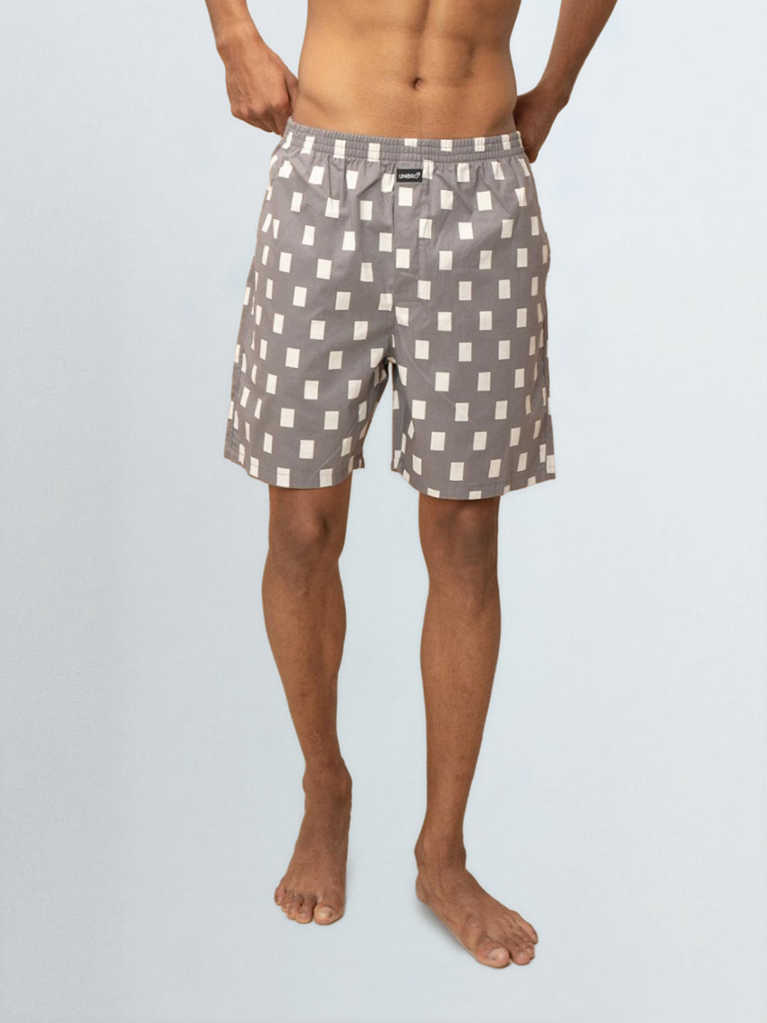 Men's 100% Cotton Printed Long Boxer Shorts Grey