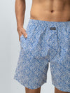 Men's 100% Cotton Printed Long Boxer Shorts Blue