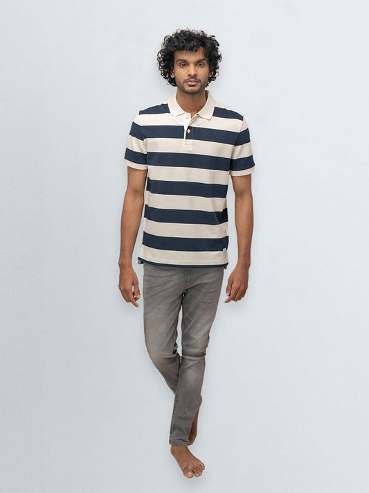 Men's Stripper Cotton Rich Polo Gardenia