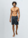 Men's 100% Cotton Printed Long Boxer Shorts Navy Blue