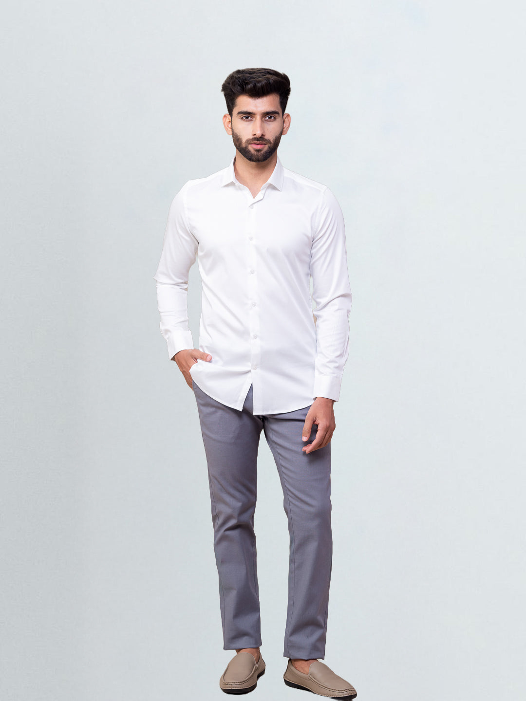 Men's Satin Stretch Cotton Shirt Artic White