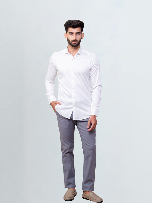 Men's Satin Stretch Cotton Shirt Artic White