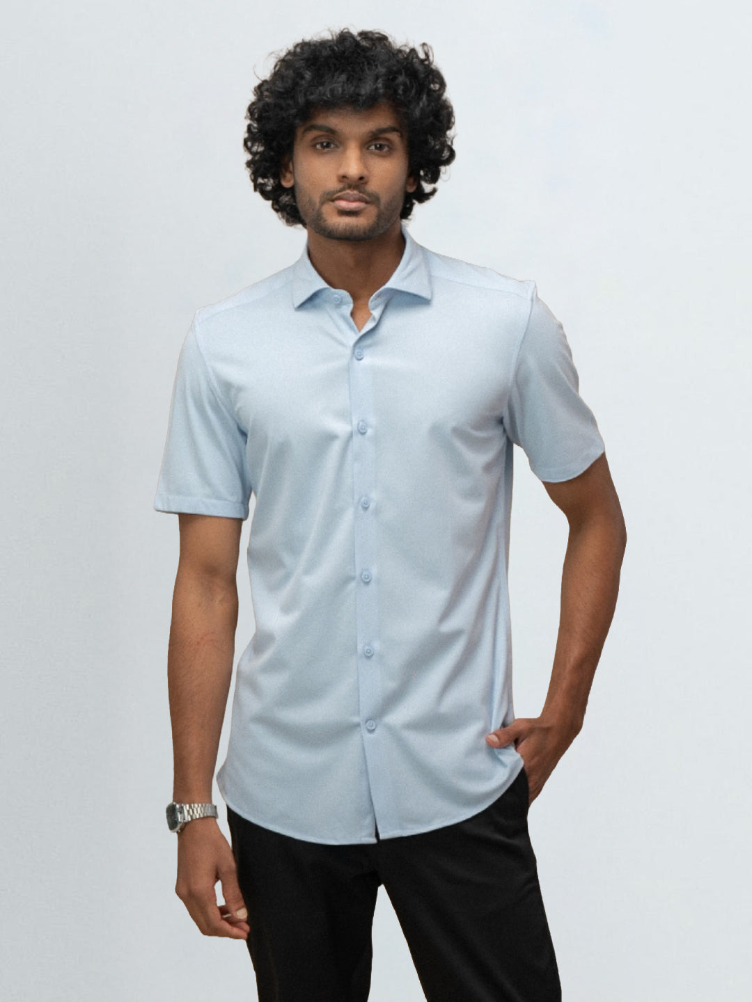 Men's Cotton Rich Knit Shirt Sky Blue