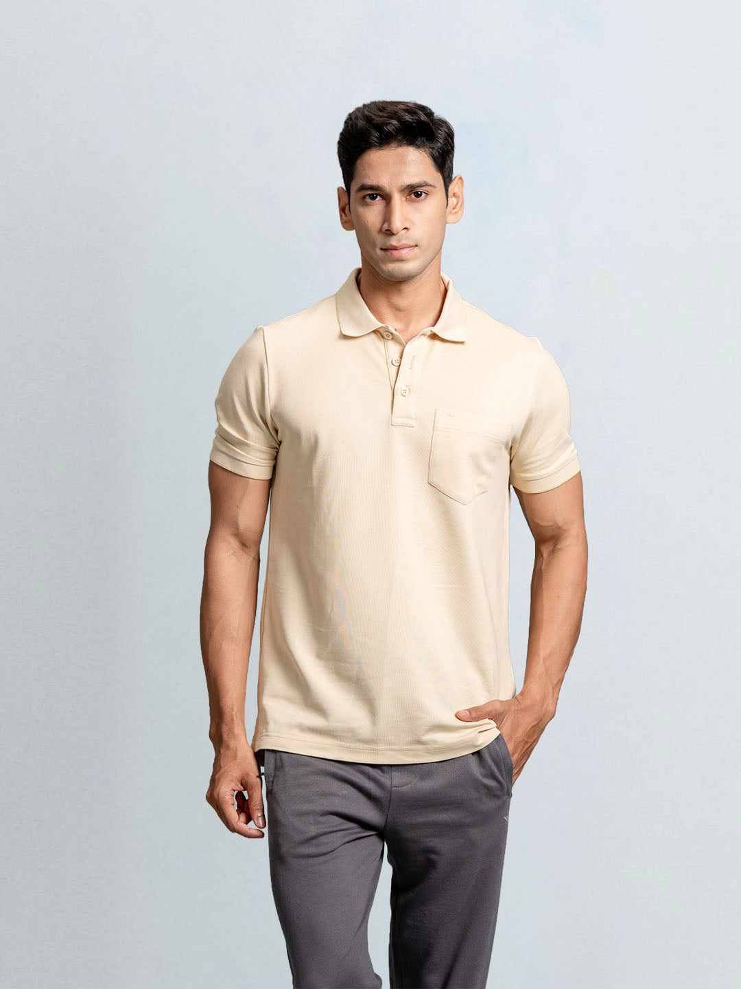 Men's Cotton Rich Pique Polo Light Beige