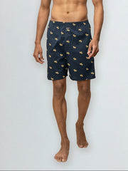 Men's 100% Cotton Printed Long Boxer Shorts Navy Blue