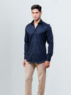 Men's Satin Stretch Cotton Shirt Light Navy
