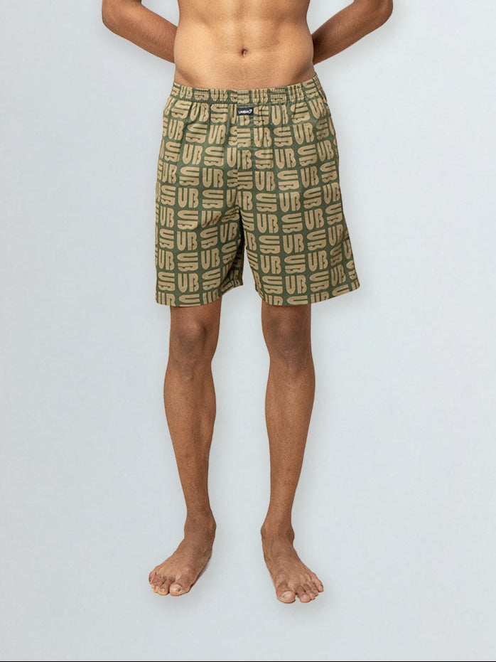 Men's 100% Cotton Printed Long Boxer Shorts Green