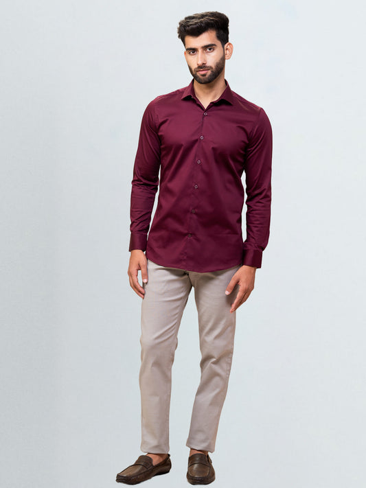 Men's Satin Stretch Cotton Shirt Maroon