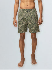 Men's 100% Cotton Printed Long Boxer Shorts Olive