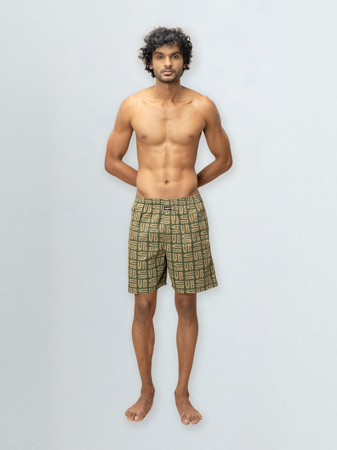 Men's 100% Cotton Printed Long Boxer Shorts Green