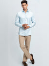Men's Satin Stretch Cotton Shirt Sky Blue