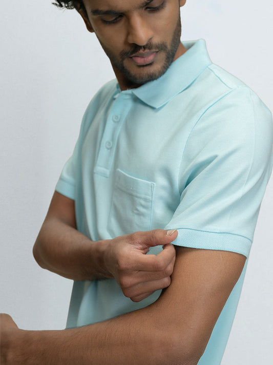 Men's Cotton Rich Pique Polo Aqua Marine Blue