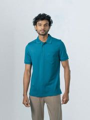 Men's Cotton Rich Pique Polo Lake Blue