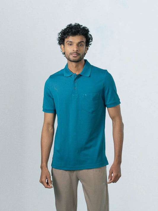 Men's Cotton Rich Pique Polo Lake Blue