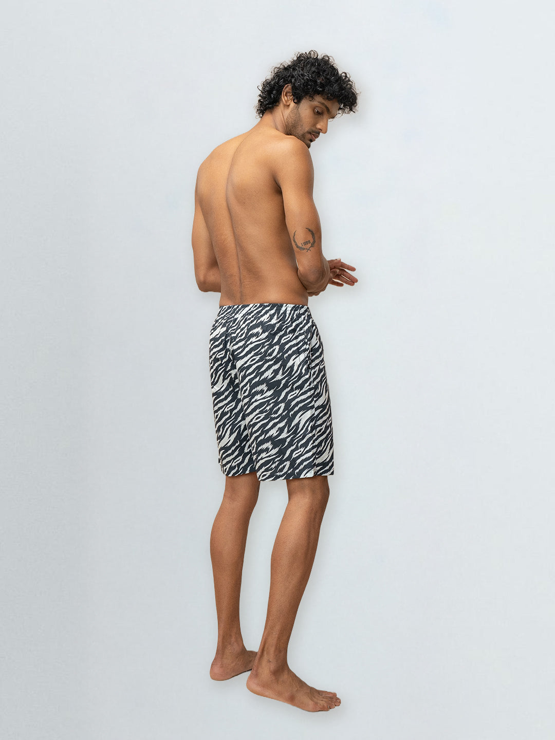 Men's 100% Cotton Printed Long Boxer Shorts Navy