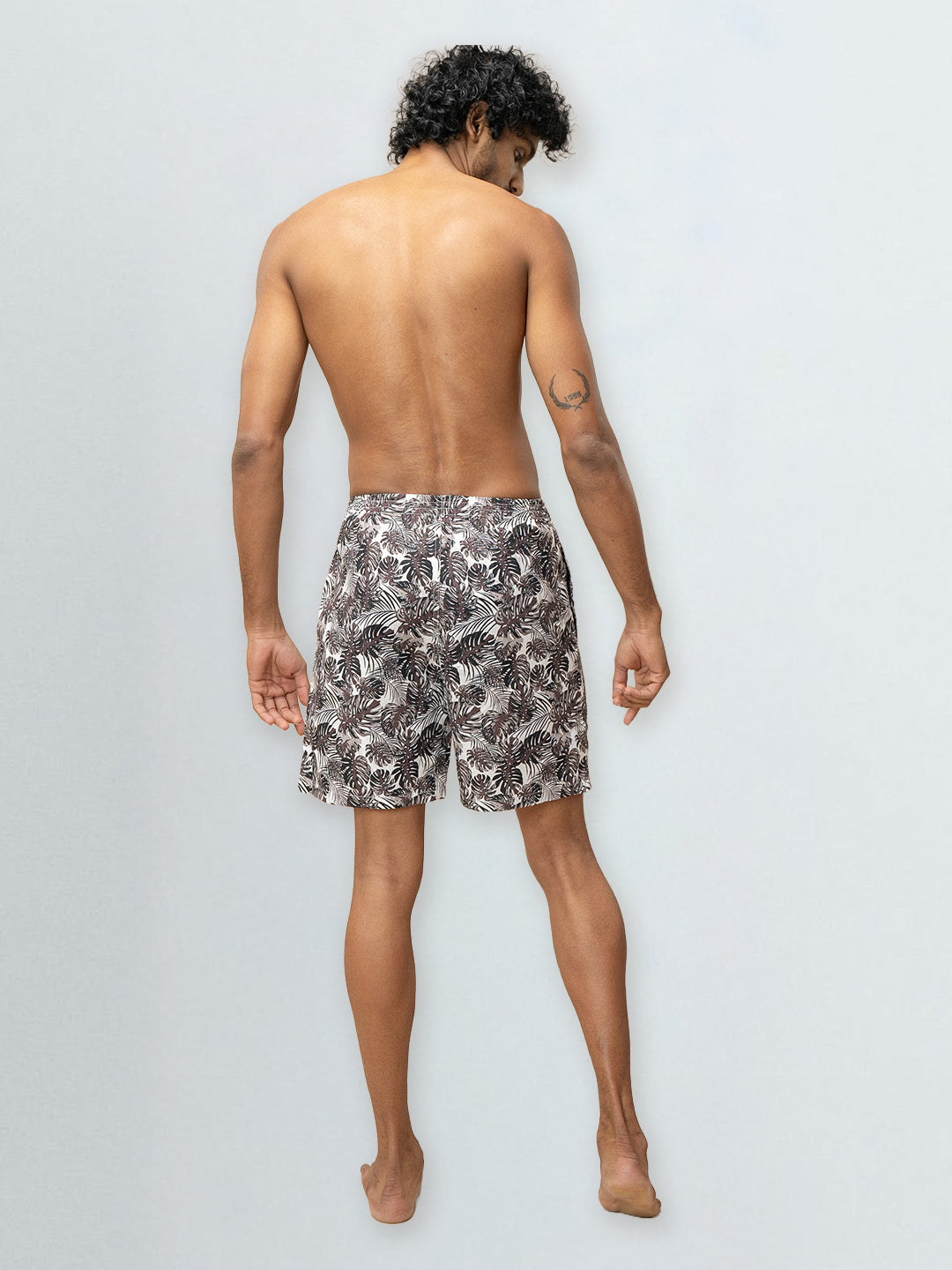 Men's 100% Cotton Printed Long Boxer Shorts Brown