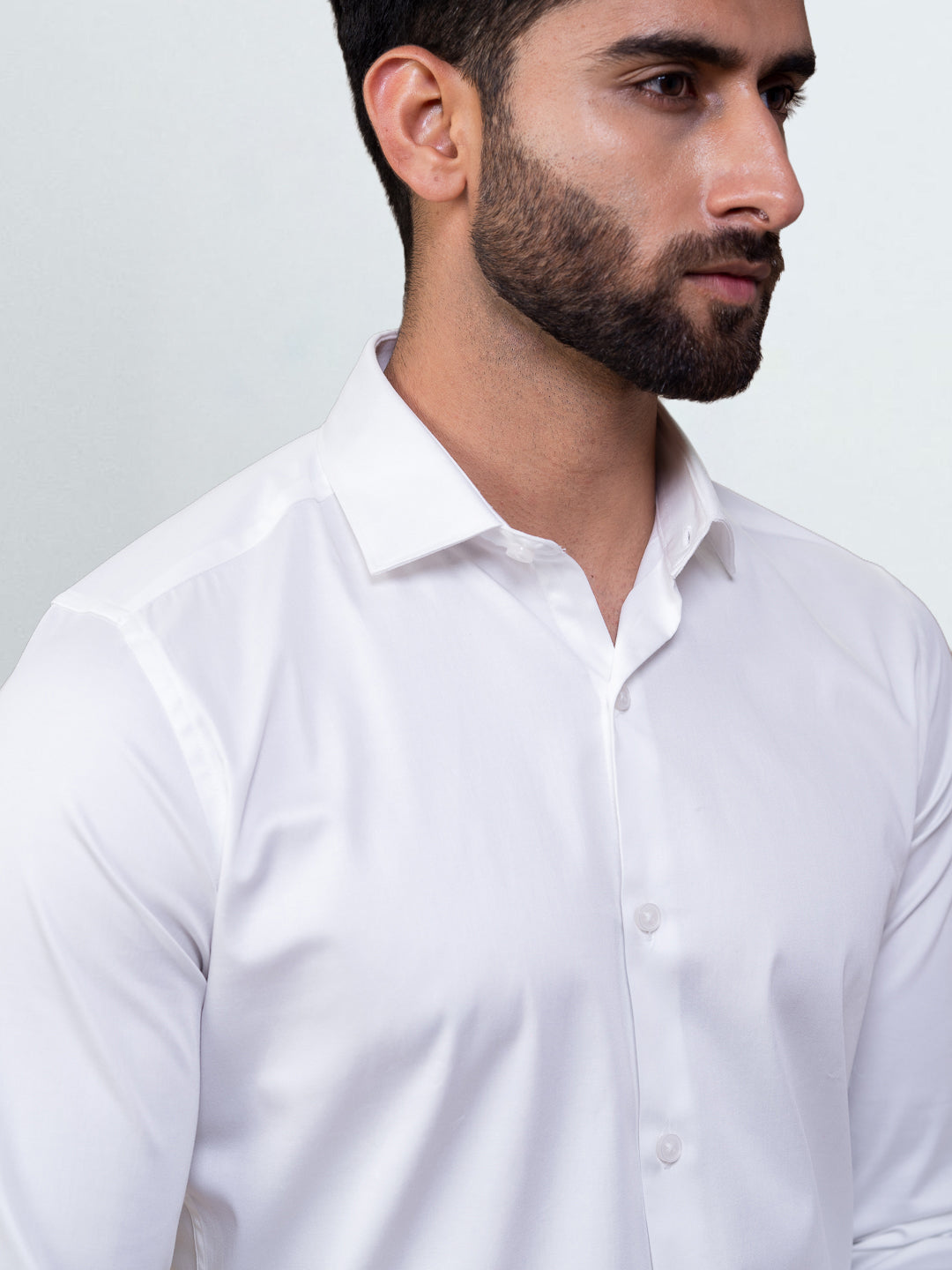 Men's Satin Stretch Cotton Shirt Artic White