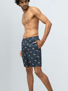 Men's 100% Cotton Printed Long Boxer Shorts Navy Blue