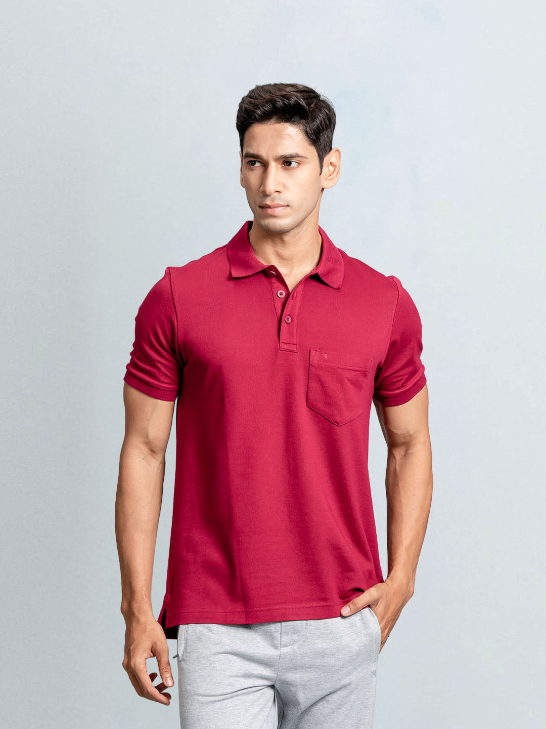 Men's Cotton Rich Pique Polo Maroon