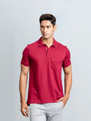 Men's Cotton Rich Pique Polo Maroon