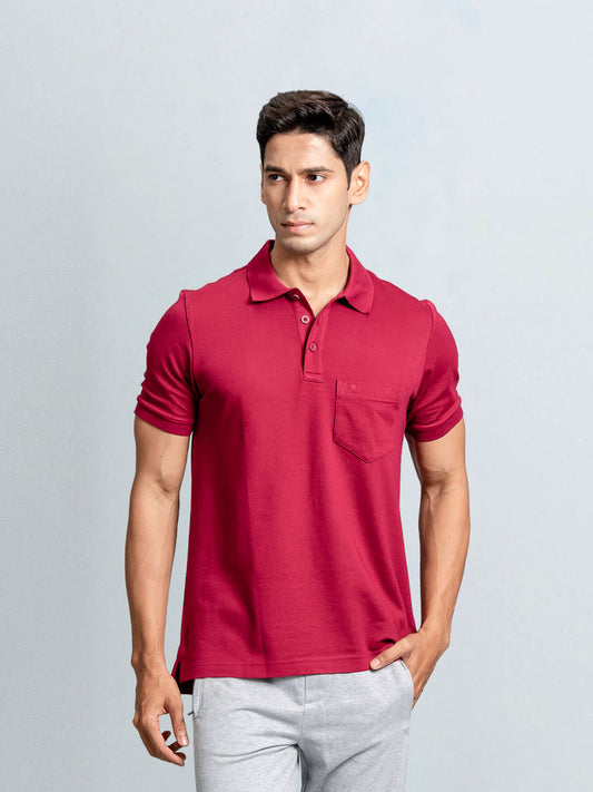 Men's Cotton Rich Pique Polo Maroon