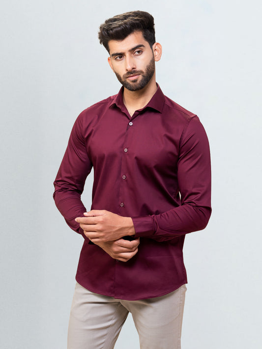 Men's Satin Stretch Cotton Shirt Maroon