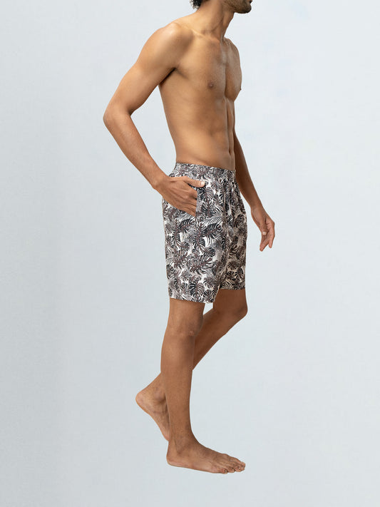 Men's 100% Cotton Printed Long Boxer Shorts Brown