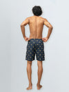 Men's 100% Cotton Printed Long Boxer Shorts Navy Blue