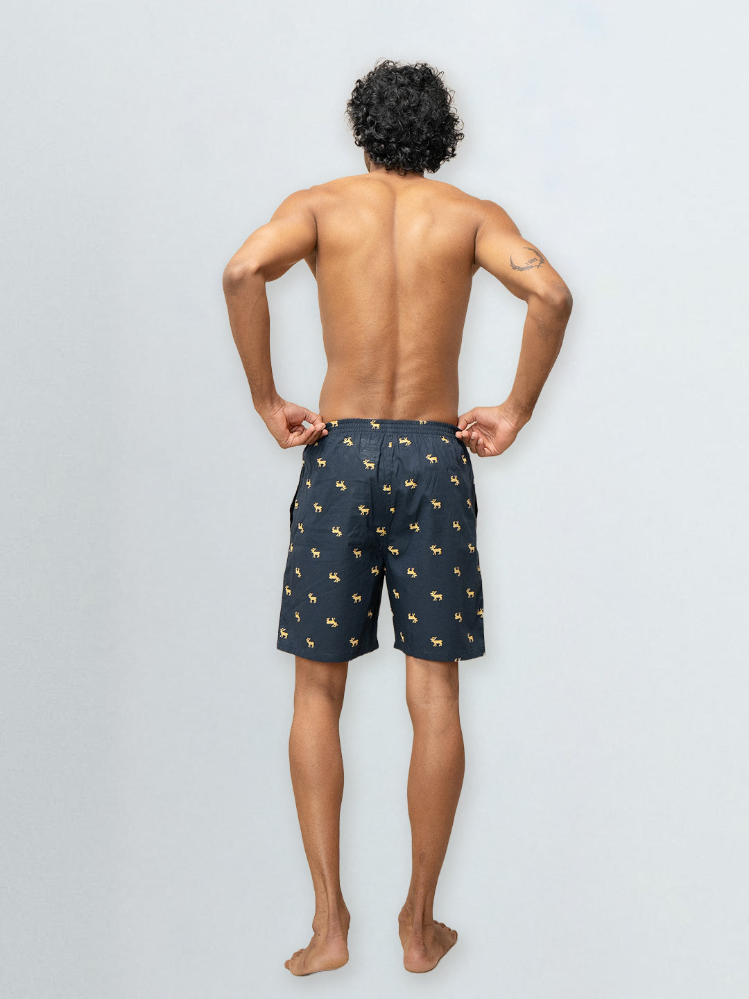Men's 100% Cotton Printed Long Boxer Shorts Navy Blue