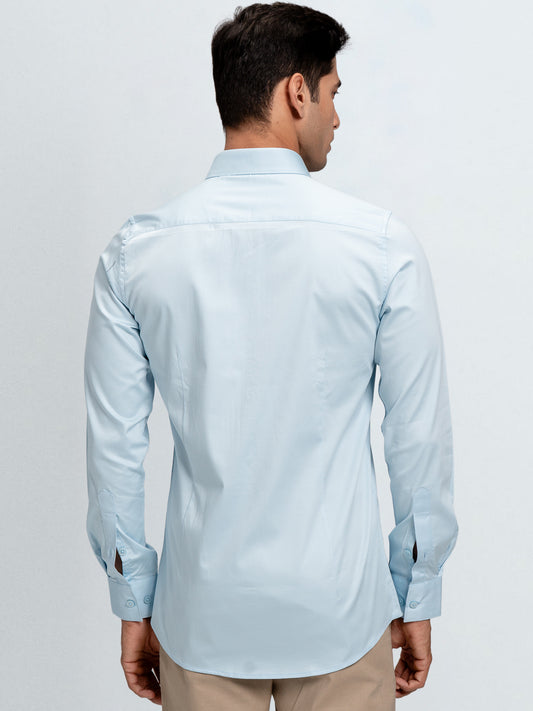 Men's Satin Stretch Cotton Shirt Sky Blue